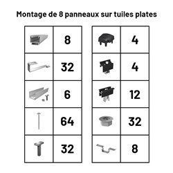Pack Fixation Tuiles Plates - 8 panneaux - Installation Portrait - K2