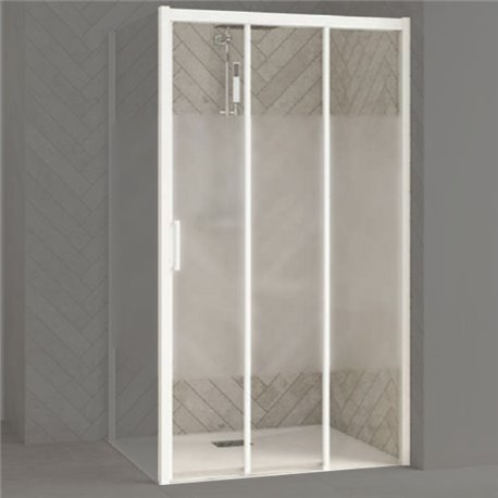 Porte de douche Smart Design 3V Sans seuil verre sérigraphié cosmos 120 cm profilé Blanc Porte de douche Smart Design 3V Sans seuil verre sérigraphié cosmos 120 cm profilé Blanc