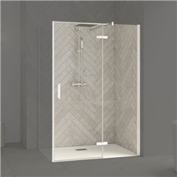 Porte de douche Smart Design P Charnières + F Sans seuil en angle verre transparent 80 cm profilé Blanc