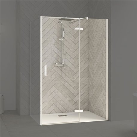 Porte de douche Smart Design P Charnières + F Sans seuil en angle verre transparent 80 cm profilé Blanc Porte de douche Smart Design P Charnières + F Sans seuil en angle verre transparent 80 cm profilé Blanc