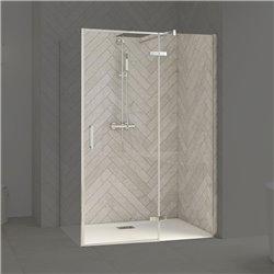 Porte de douche Smart Design P Charnières + F Sans seuil en angle verre transparent 140 cm profilé Chromé