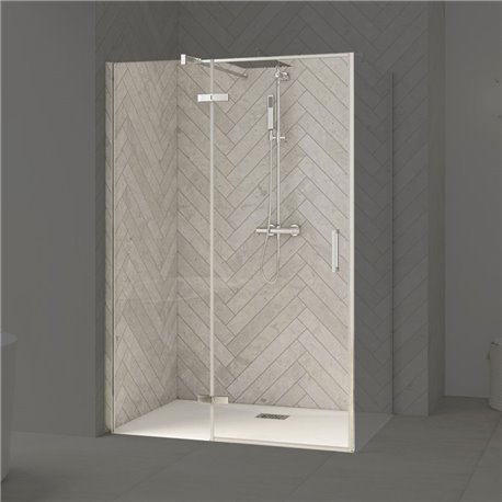 Porte de douche Smart Design P Charnières + F Sans seuil en angle verre transparent 110 cm profilé Chromé Porte de douche Smart Design P Charnières + F Sans seuil en angle verre transparent 110 cm profilé Chromé