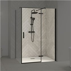 Porte de douche Smart Design P Charnières + F Sans seuil en angle verre transparent 140 cm profilé Gris noir grainé
