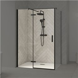 Porte de douche Smart Design P Charnières + F Sans seuil en angle verre transparent 140 cm profilé Gris noir grainé