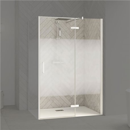 Porte de douche Smart Design P Charnières + F Sans seuil en angle verre cosmos 130 cm profilé Blanc Porte de douche Smart Design P Charnières + F Sans seuil en angle verre cosmos 130 cm profilé Blanc