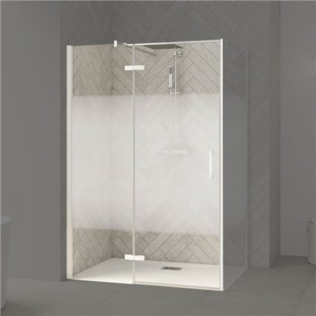 Porte de douche Smart Design P Charnières + F Sans seuil en angle verre cosmos 140 cm profilé Blanc Porte de douche Smart Design P Charnières + F Sans seuil en angle verre cosmos 140 cm profilé Blanc