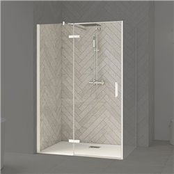 Porte de douche Smart Design P Charnières + F Sans seuil en angle verre transparent 140 cm profilé Blanc