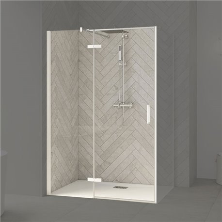 Porte de douche Smart Design P Charnières + F Sans seuil en angle verre transparent 110 cm profilé Blanc Porte de douche Smart Design P Charnières + F Sans seuil en angle verre transparent 110 cm profilé Blanc