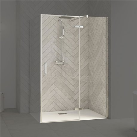Porte de douche Smart Design P Charnières + F Sans seuil en angle verre transparent 160 cm profilé Chromé Porte de douche Smart Design P Charnières + F Sans seuil en angle verre transparent 160 cm profilé Chromé