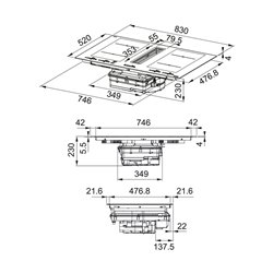Hotte plan de travail Maris 2gether Inox évacuation LED Rouge