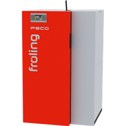 Chaudière à granulés PECO 20 avec flexible d'aspiration et silo Cube 500 L