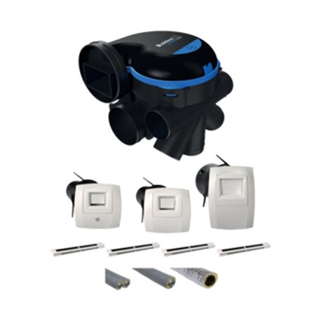VMC Hygroréglable EasyHOME Hygro Premium Kit Groupe + Bouches Bahia Curve élec, Gaines, Entrée d'air EHB Haute Pression+ - Réf :