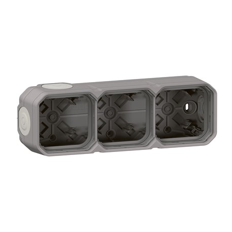 Boîtier saillie étanche Plexo 3 postes pour montage horizontal ou vertical gris 069680L