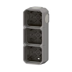 Boîtier saillie étanche Plexo 3 postes pour montage horizontal ou vertical gris 069680L