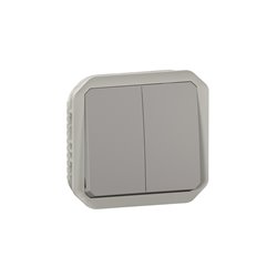 Commande double interrupteur ou poussoir étanche Plexo IP55 IK08 gris 069525L