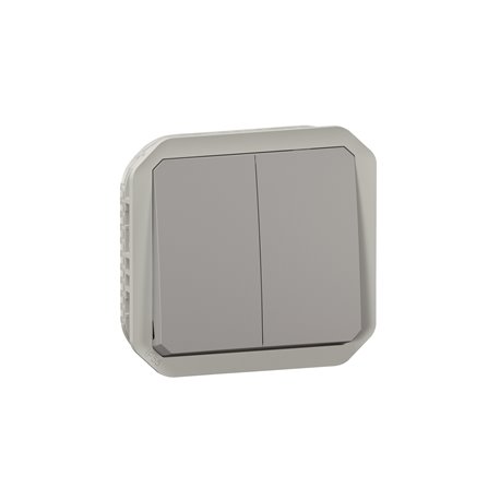 Commande double interrupteur ou poussoir étanche Plexo IP55 IK08 gris 069525L
