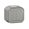Commande double interrupteur ou poussoir Plexo IP55 IK08 gris 069715L