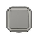 Commande double interrupteur ou poussoir Plexo IP55 IK08 gris 069715L