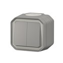 Commande double interrupteur ou poussoir Plexo IP55 IK08 gris 069715L