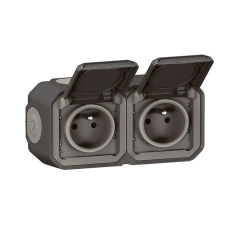 Double prise de courant 2x2P+T horizontale étanche Plexo 16A 250V IP55 anthracite 069788L Double prise de courant 2x2P+T horizontale étanche Plexo 16A 250V IP55 anthracite 069788L