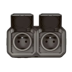 Double prise de courant 2x2P+T horizontale étanche Plexo 16A 250V IP55 anthracite 069788L