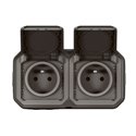 Double prise de courant 2x2P+T horizontale étanche Plexo 16A 250V IP55 anthracite 069788L