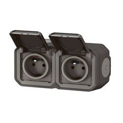 Double prise de courant 2x2P+T horizontale étanche Plexo 16A 250V IP55 anthracite 069788L