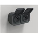 Double prise de courant 2x2P+T horizontale étanche Plexo 16A 250V IP55 anthracite 069788L