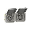 Double prise de courant 2x2P+T horizontale étanche Plexo 16A 250V IP55 avec enjoliveurs gris 069562L