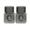 Double prise de courant 2x2P+T horizontale étanche Plexo 16A 250V IP55 avec enjoliveurs gris 069562L