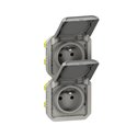 Double prise de courant 2x2P+T verticale étanche Plexo 16A 250V IP55 gris 069563L