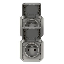 Double prise de courant 2x2P+T verticale étanche Plexo 16A 250V IP55 gris 069563L