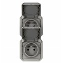 Double prise de courant 2x2P+T verticale étanche Plexo 16A 250V IP55 gris 069563L