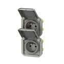 Double prise de courant 2x2P+T verticale étanche Plexo 16A 250V IP55 gris 069563L