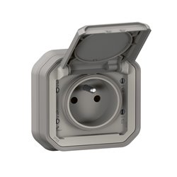 Prise de courant 2P+T étanche Plexo 16A 250V IP55 IK08 gris 069831L