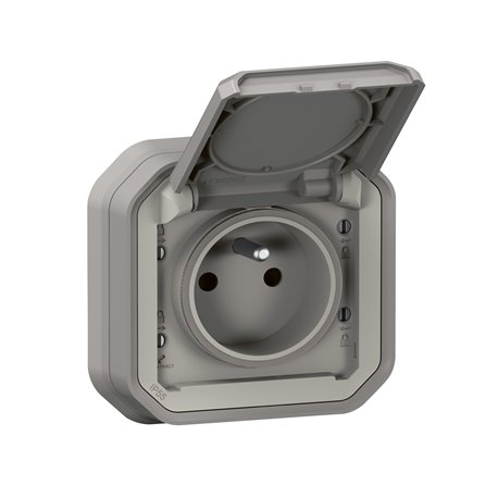 Prise de courant 2P+T étanche Plexo 16A 250V IP55 IK08 gris 069831L