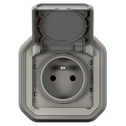 Prise de courant 2P+T étanche Plexo 16A 250V IP55 IK08 gris 069831L