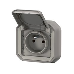 Prise de courant 2P+T étanche Plexo 16A 250V IP55 IK08 gris 069831L
