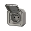 Prise de courant 2P+T étanche Plexo 16A 250V IP55 IK08 gris 069831L
