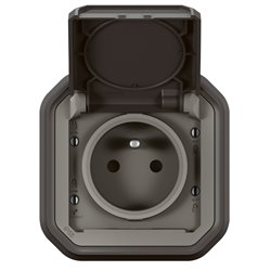 Prise de courant 2P+T étanche Plexo 16A 250V IP55 IK08 anthracite 069860L