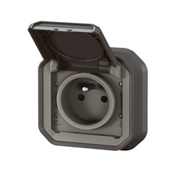 Prise de courant 2P+T étanche Plexo 16A 250V IP55 IK08 anthracite 069860L