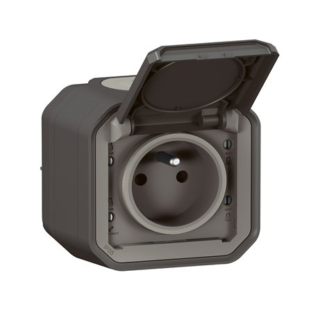 Prise de courant 2P+T étanche Plexo 16A 250V IP55 IK08 anthracite en saillie 069791L Prise de courant 2P+T étanche Plexo 16A 250V IP55 IK08 anthracite en saillie 069791L