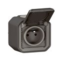 Prise de courant 2P+T étanche Plexo 16A 250V IP55 IK08 anthracite en saillie 069791L