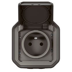 Prise de courant 2P+T étanche Plexo 16A 250V IP55 IK08 anthracite en saillie 069791L
