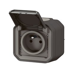 Prise de courant 2P+T étanche Plexo 16A 250V IP55 IK08 anthracite en saillie 069791L