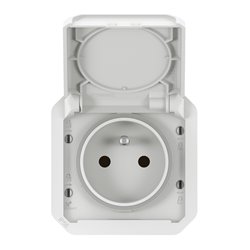 Prise de courant 2P+T étanche Plexo 16A 250V IP55 IK08 avec enjoliveur blanc 069621L