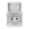 Prise de courant 2P+T étanche Plexo 16A 250V IP55 IK08 avec enjoliveur blanc 069621L
