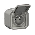 Prise de courant 2P+T étanche Plexo 16A 250V IP55 IK08 en saillie gris 069731L