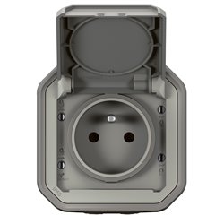 Prise de courant 2P+T étanche Plexo 16A 250V IP55 IK08 en saillie gris 069731L