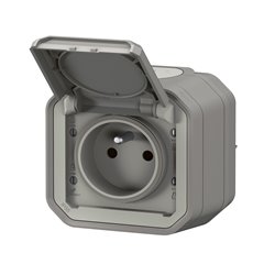 Prise de courant 2P+T étanche Plexo 16A 250V IP55 IK08 en saillie gris 069731L
